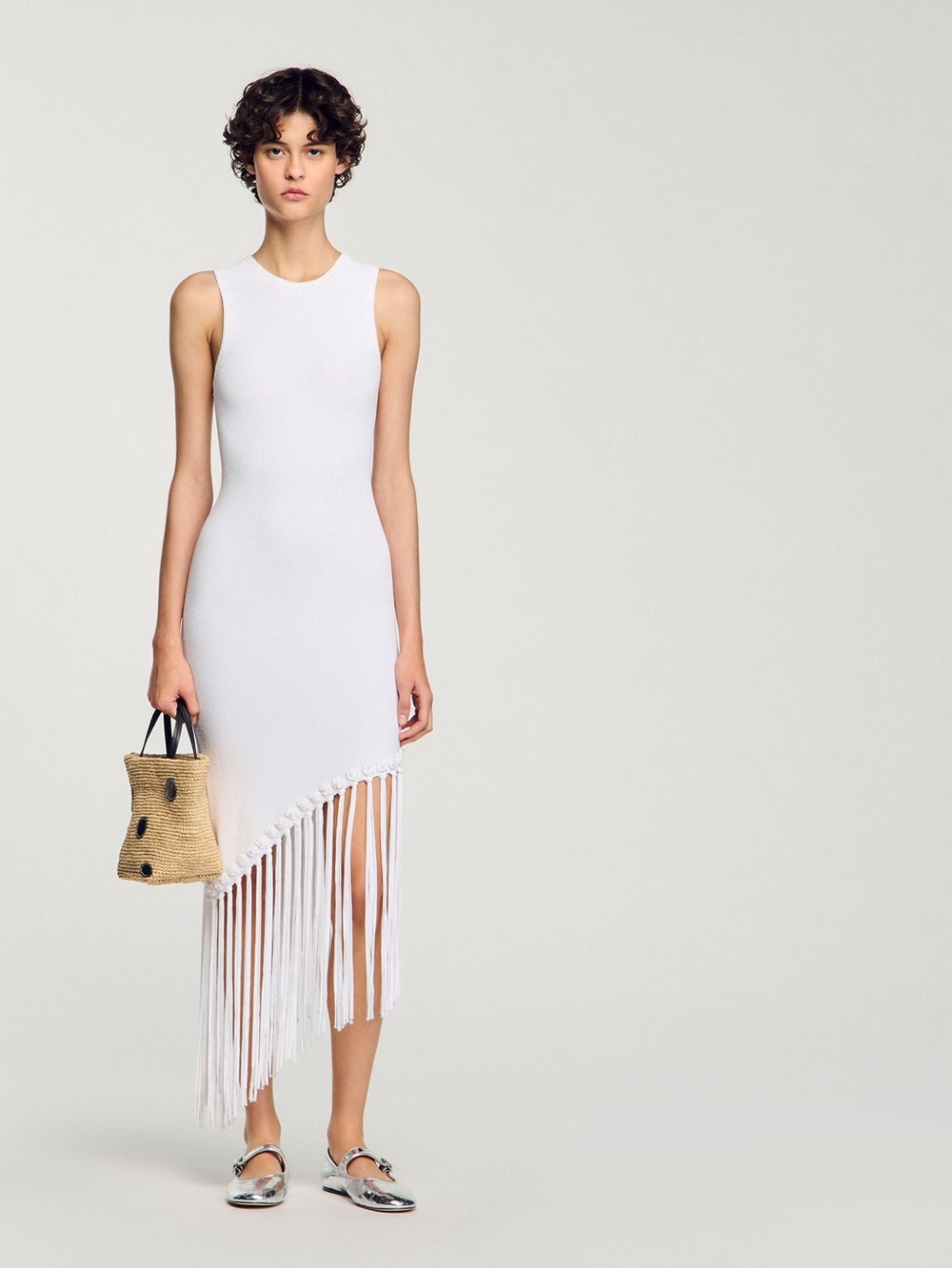 Sandro Heloise Asymmetrical Fringed Dress